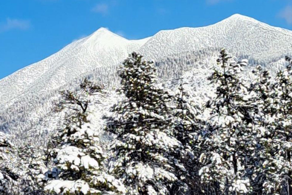 Mount Humphreys at sunset overlooks the area around Flagstaff Arizona